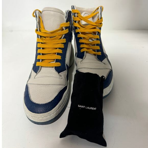 Saint Laurent Sl24 Colorblock Lace Up High Top Sneakers White/Navy Size 38 / 7.5 - Picture 11 of 11